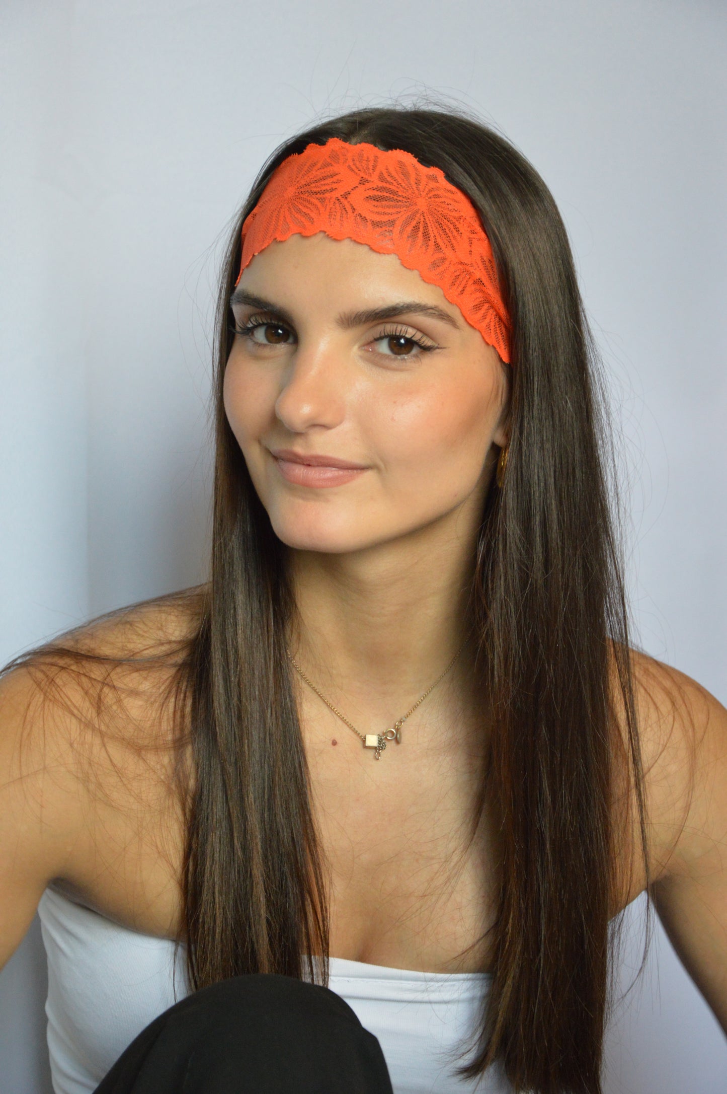 Bandeau dentelle fine - orange